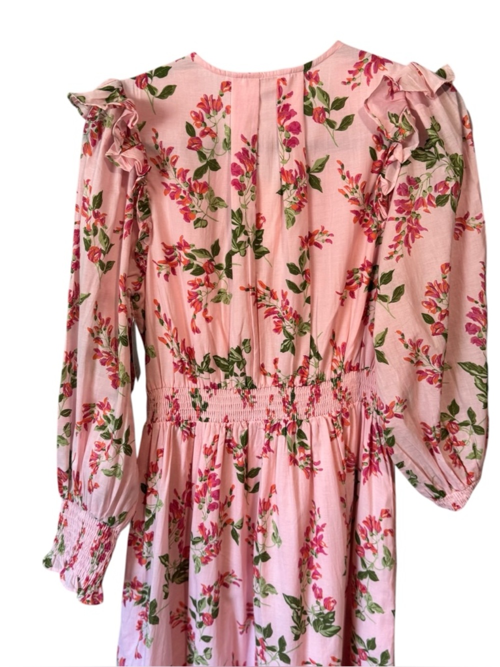 Banjanan Pearl Pink Floral Ruffled Long Sleeve Midi Dress in Wisteria Cabaret M - Picture 9 of 14